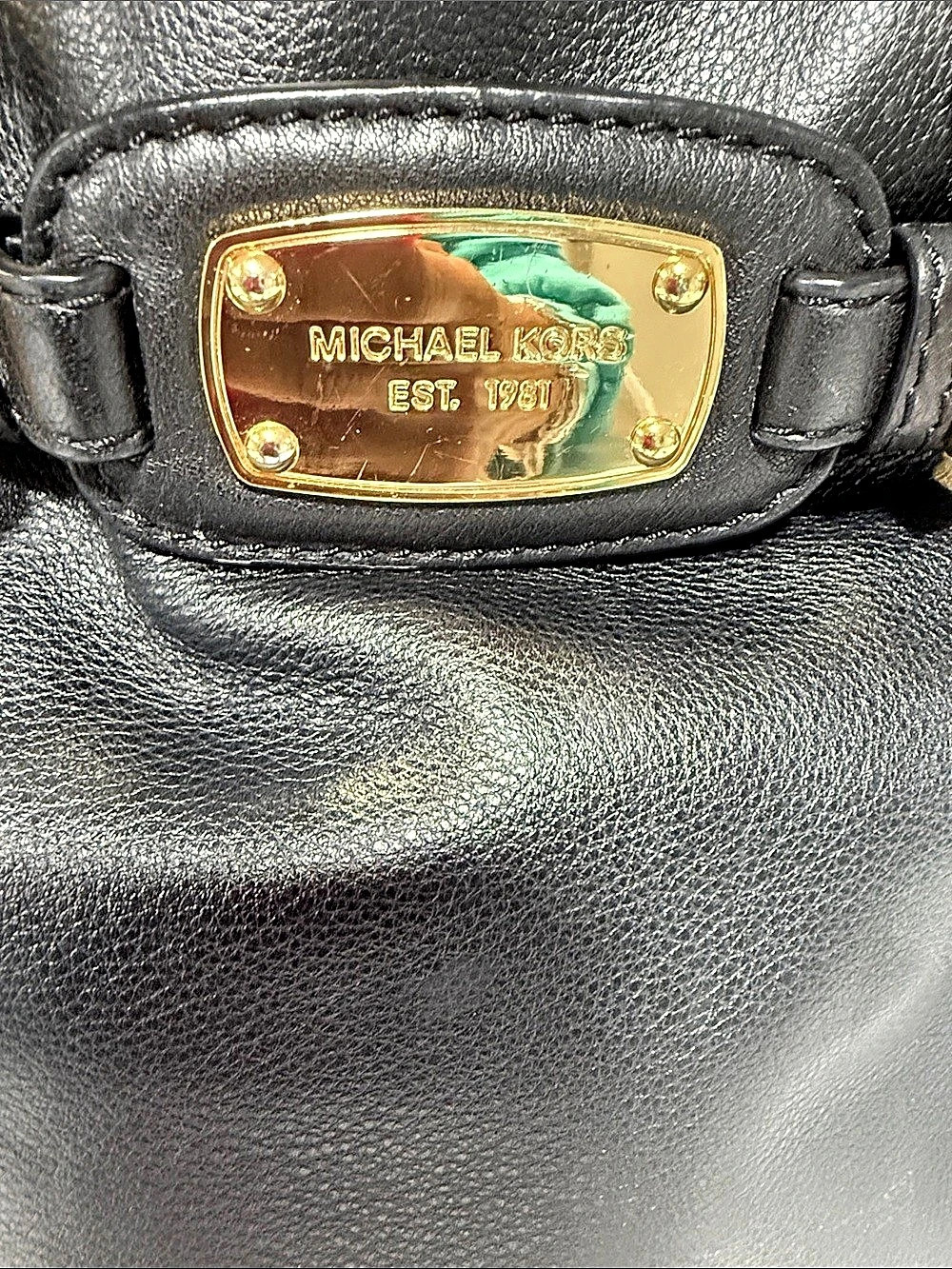Michael Kors Est. 1981 Leather Satchel Black Gold-Tone Hardware